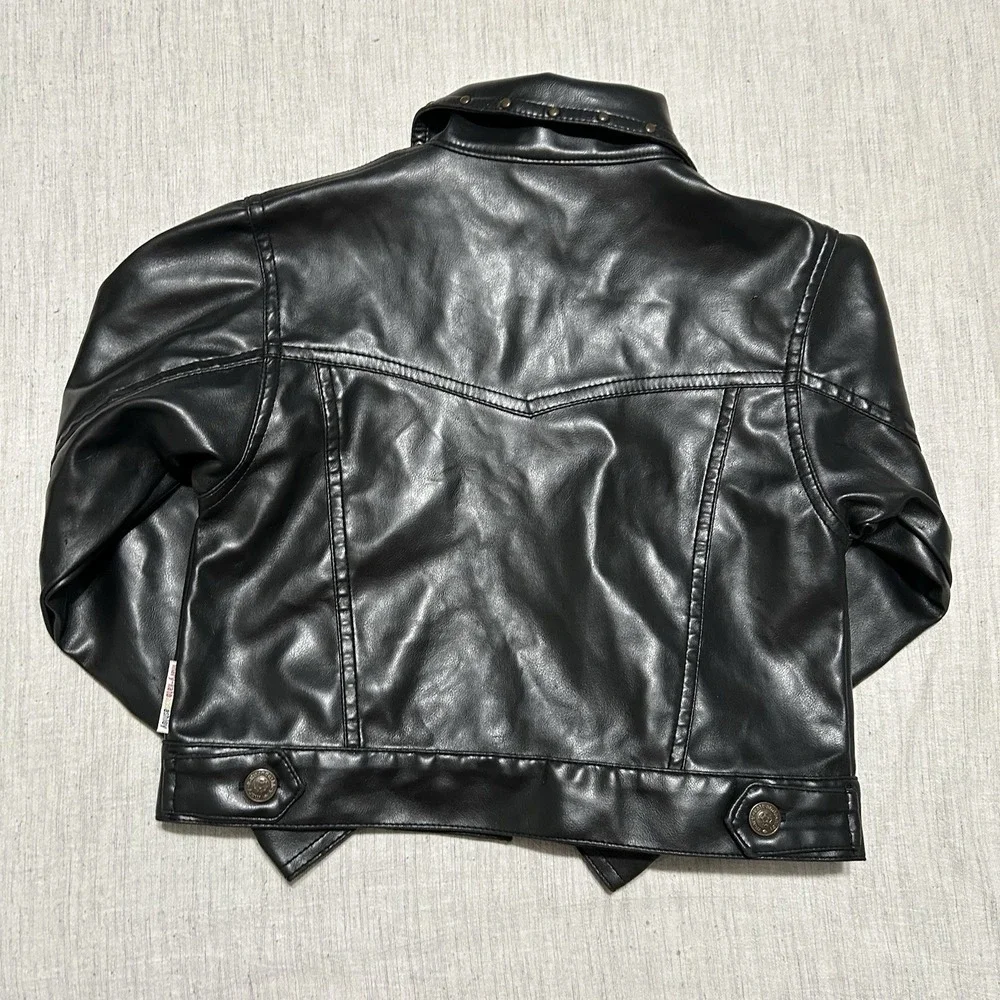 Mary Kate and Ashley Girls Faux Leather Jacket Black Studded Moto Size 6X Y2K